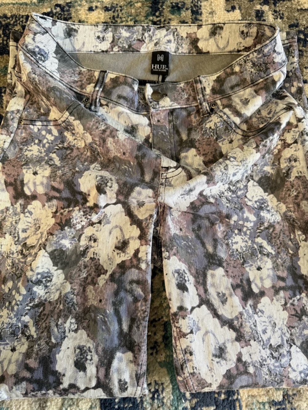 HUE Floral Print Jegging/Legging in Blue, Gray and Mauve
